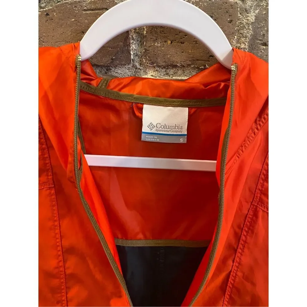 Columbia Navy/Red Orange/Tan Windbreaker 1/4 Zip Hooded Pullover women’s SZ smal